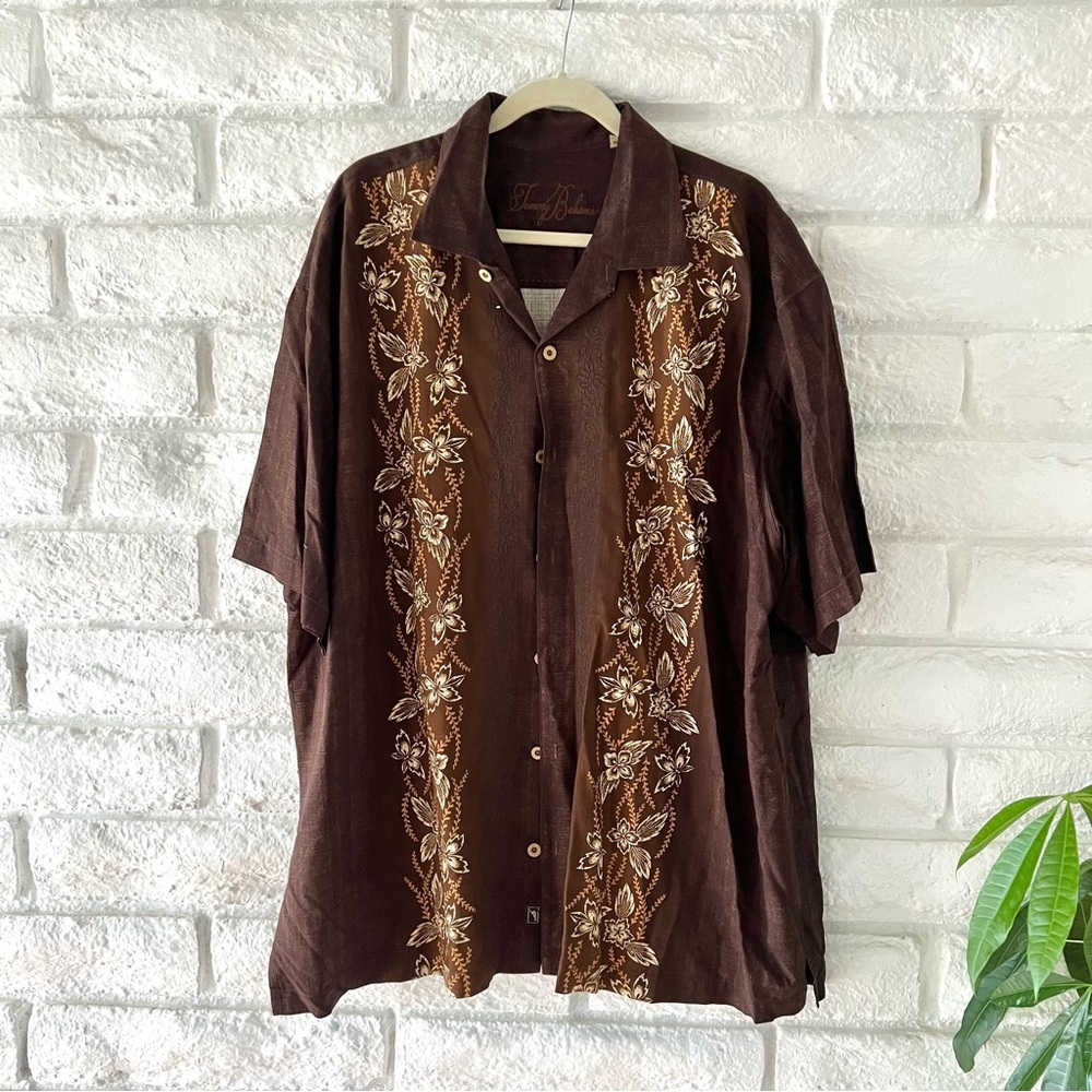 Tommy Bahama Brown Floral Silk Shirt XXL